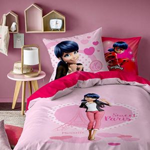 Conforama Parure housse de couette 140X200 cm + 1 taie d'oreiller MIRACULOUS LADYBUG HEROINE