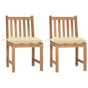 Image de VidaXL Lot de 2 chaises de jardin en teck massif avec coussins en couleur blanc crème Vida XL