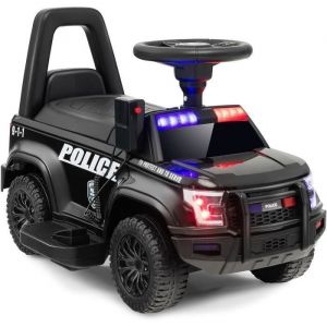 GOLUS Voiture de Police Électrique pour Enfants 6V avec Mégaphone,Sirène et Lumières,Jouet Électrique avec Fonctions Musicales