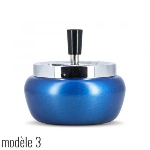 Cendrier rond en métal fonction poussoir bleu