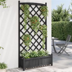 VidaXL Jardinière avec treillis noir bois massif de sapin