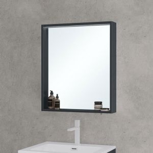 Miroir de Salle de Bain avec Étagère Armoire Murale avec Éclairage Miroir Suspendue 60x12x70 cm Gris Noir Mat SpiegelSR-01 - Mai&mai
