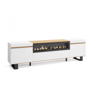 Skraut Home - Meuble tv, Banc T&eacute;l&eacute;, Grand espace de Rangement, 200x35x57cm, Pour les tv jusqu'&agrave; 80', Chemin&eacute;e &eacute;lectrique, Design industriel, Style