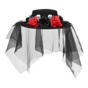 Ruedelafete Boland 97089 - Chapeau Llorona avec voile pour déguisements, Halloween et Carnaval, Dia de los Muertos, jour de la mort Mexique