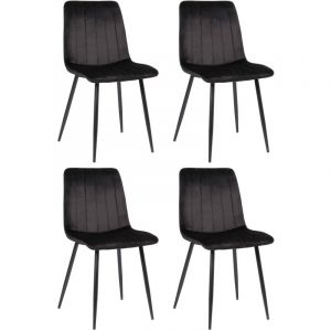 CLP Lot de 4 Chaises de Salle à Manger Dijon en Tissu ou Velours Piètement en métal noir, Noir -Velours