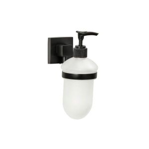 Fackelmann 86725 Distributeur de Savon, Distributeur Savon Liquide, Savon Mural,Distributeur de Savon Mural, Zinc, Noir, 5 x 15 x 7 cm