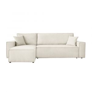Loungitude Canapé d'angle convertible 4 places en tissu bouclette - Blanc