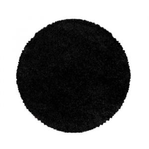 Teppium Uni Tapis de Salon Shaggy Uni Tapis Noir 200 cm Rond Chambre Tapis Poil Long Moelleux et Doux