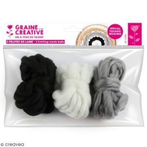 PW International 3 pelotes de laine tissage noir/gris - Graine Créative
