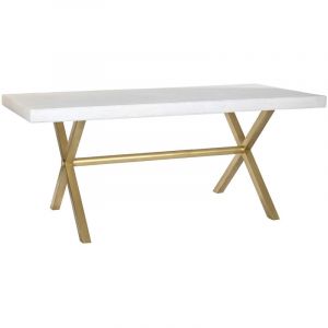 Image de Pegane Table &agrave; manger rectangulaire en bois massif avec pieds en m&eacute;tal dor&eacute; - Longueur 180 x Profondeur 90 x Hauteur 76 cm -