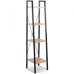 WOLTU Étagère de Rangement en acier et en bois avec 4 tablettes, Étagère royonnage, 34x35x148cm, Noir+c ne clair