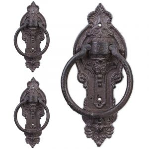 Relaxdays Heurtoir de porte antique, lot de 3, marteau de porte, style rustique, fonte de fer, HxlxP: 25,5x10,5x2,5 cm, marron