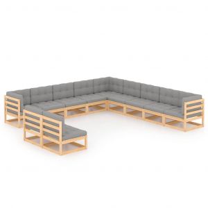 VidaXL Salon de jardin 11 pcs avec coussins Bois de pin massif