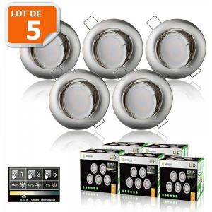 Lampesecoenergie 5 SPOTS LED DIMMABLE SANS VARIATEUR 7W eq.56w BLANC NEUTRE ORIENTABLE ALU BROSSE