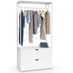 Idmarket Dressing penderie 2 tiroirs L. 80 cm BROOKLYN bois blanc et métal blanc