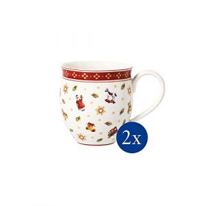 Image de Villeroy & Boch Toy's Delight Mug à café "Toys", Lot de 2, 440 ml, Porcelaine Premium, Blanc/Rouge