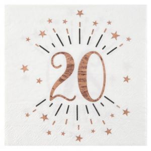 Santex Serviette de table anniversaire 20ans blanche et rose gold métallique (x10) REF/7350