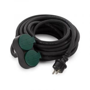 Perel Rallonge, H07RN 3G2.5, 10 m, 16 A/230 v, 3680 w, type e/f vers 2 x type e, IP44, caoutchouc, noir