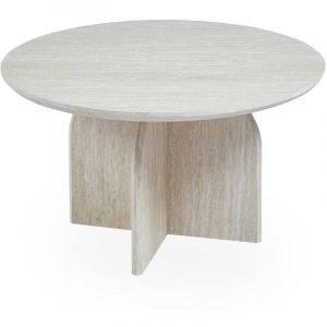 Menzzo Table basse ronde élégante 80cm Calyptus Effet travertin Beige