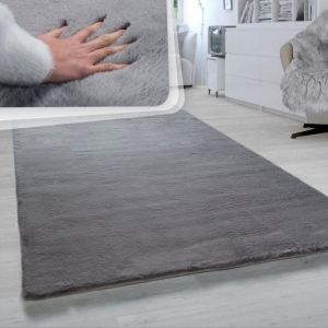 Image de Paco Home - Tapis Poils Longs Salon Fausse Fourrure Imitation Fourrure De Lapin Très Douce Gris Forcé 60x90 cm