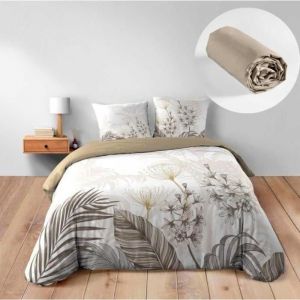 Douceur D'intérieur - Parure de lit Bastille - Housse de couette 240x220 cm + Drap-housse beige 140x190 cm