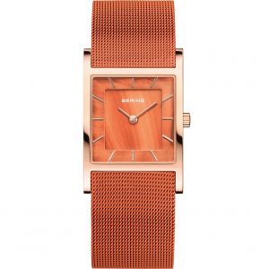 Bering 10426-565-S Montre &Agrave; Quartz pour Femme, 26 mm, Bo&icirc;tier en Acier Inoxydable Or Rose Et Cadran Orange, Bracelet Milanais, Verre Saphir, 5 ATM