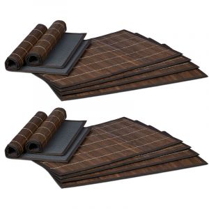 Relaxdays Set de Table, Bambou, Lot de 12, Tables Manger, 30 x 45 cm, Rectangle, Tapis de Table antidérapant Lavable, Marron