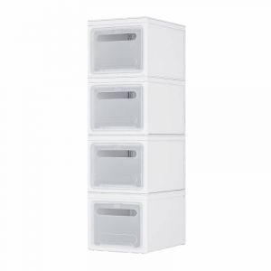 Lot de 4 Boîtes de rangement empilables avec couvercles et tiroirs en plastique blanc - SECURY-T