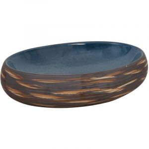 VidaXL Vasque à poser marron et bleu ovale 59x40x15 cm céramique