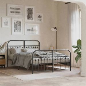 VidaXL Cadre de lit métal avec tête de lit/pied de lit noir 140x190 cm Black
