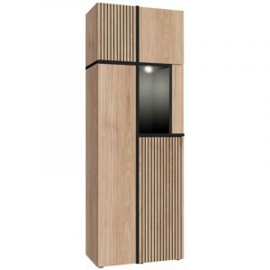 Vitrine CRISS – Bois et métal – Chêne clair et noir – Avec LED