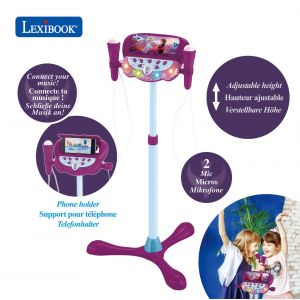 Image de Lexibook Microphone Reine Des Neiges Sur Pied Ajustable Lumineux Avec Enceinte, 2 Micros Et Effets Vocaux