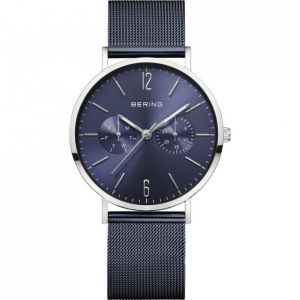 Bering Montre 14236-303 - Bo&icirc;tier acier brillant cadran bleu multifonction bracelet acier milanais bleu Femme