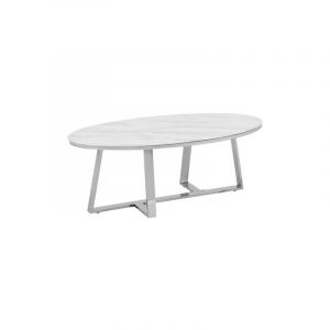 Table Basse Ovale GAMMA verre effet Marbré Blanc 120x60x45 cm