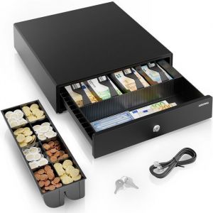 Image de ACROPAQ Tiroir Caisse 42x41x10 cm- Compatible avec Caisse Enregistreuse RJ11, 8 compartiments Monnaie & 4 billets, Métal Robuste