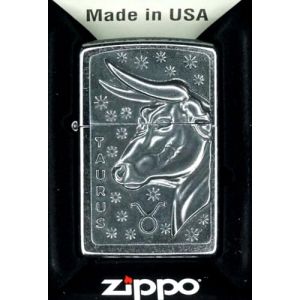 Zippo Briquet temp&ecirc;te &ndash; Signe astrologique Taureau Street Chrome, embl&egrave;me &ndash; Rechargeable &ndash; R&eacute;utilisable &ndash; Design coupe-vent &ndash; Bo&icirc;te cadeau &ndash; Fabriqu&eacute; aux &Eacute;tats-Unis