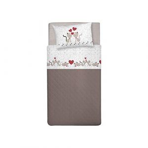 PENSIERI DELICATI Parure de lit 1 Place 100% Coton 90x200 avec Drap Inférieur, Drap supérieur et 1 Taie d'oreiller, Made in Italy, Chatons Beige Fantaisie