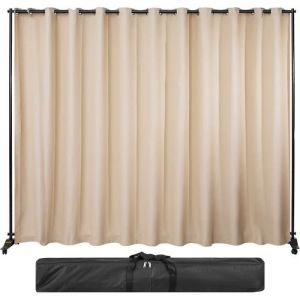 VEVOR Support de séparation de pièce, 3 x 2,6 m, 4 roulettes, cadre en alliage d'aluminium, rideau occultant et sac Oxford portable inclus, séparateur de pièce extensible pour bureau, conférence Beige