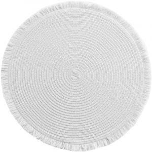 Douceur d'intérieur, Set de Table (Diamètre 38 cm) Falbala Blanc, Polyester Ajoure et Franges