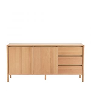 Image de DRAWER Buffet 2 portes 3 tiroirs en bois L160cm - Bois clair - Verade