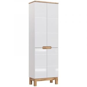 Meublorama - Colonne salle de bain ermano – Chêne clair et blanc brillant – 60x187 cm – 2 portes – à poser