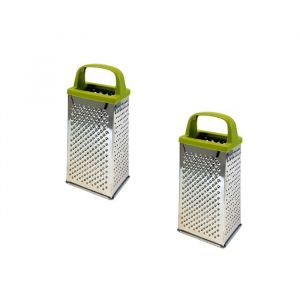 Fackelmann 9343950 Lot de 2 Râpes à 4 faces en acier inoxydable et plastique biosourcé, Râpe à fromage et à légumes, Vert, Plastique bio, Acier inoxydable, 24x10,5cm