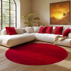 Tapis SIMPEX Rond 200 cm Poils Courts Lavable Doucement Antid&eacute;rapant et Design Moderne pour Salon Chambre Rouge