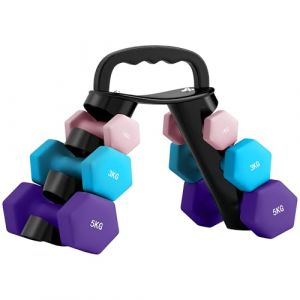 Lot dhaltères - SPORTNOW - forme hexagonale - 2 x 1 kg 2 x 3 kg 2 x 5 kg - avec support convertible dhaltères - multicolore