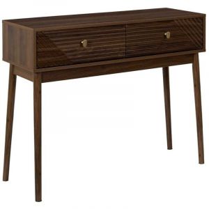 Colette - Console 2 tiroirs en bois et mdf pieds en pin teint&eacute; ch&ecirc;ne fonc&eacute;