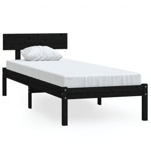 VidaXL Cadre de Lit Bois de Pin Massif Adulte Chambre Noir 90x200 cm