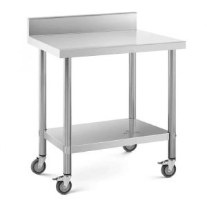 Royal Catering Table de travail à roulettes inox avec rebord 60 x 80 cm 135 kg