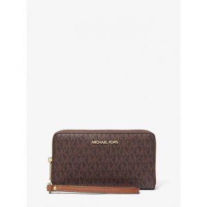 Michael Kors Portefeuille - Jet Set - PVC marron - 6 emplacements cartes - Poche zipp&eacute;e arri&egrave;re