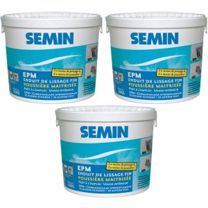 Semin - Enduit de Lissage Poussière Maîtrisée - Finition des Murs - 3 Fois Moins de Ponçage - Intérieur - Seau de 25 kg (lot de 3)