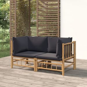 Image de VidaXL Canapés d'angle de jardin avec coussins gris foncé 2 pcs bambou